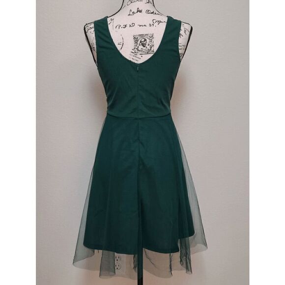 π Pearl Beaded Mesh Overlay Sleeveless A-line Elegant Green Dress SIZE LβNEW - Picture 8 of 16